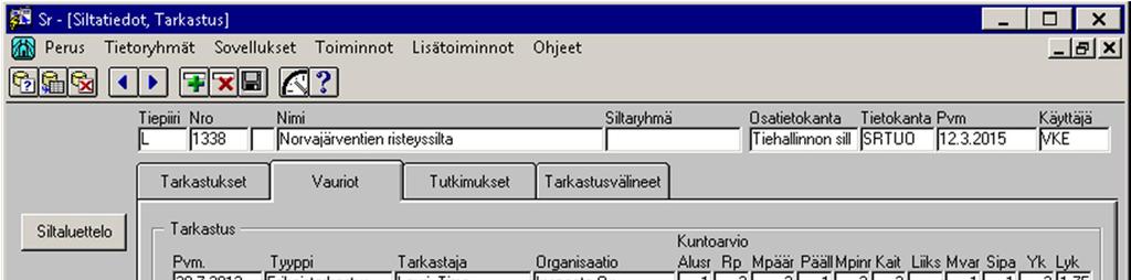 47 Kuvio 19. Vauriomerkintä väärästä kaidetyypistä Siltarekisterissä.