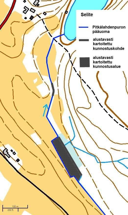 Kuva 12. Pitkälahdenpuron alajuoksu. Alajuoksun varrelle suunniteltujen vesiensuojeluteknisten rakenteiden tarkoituksena on vähentää Vuonisjärveen joutuvaa ravinnekuormaa.