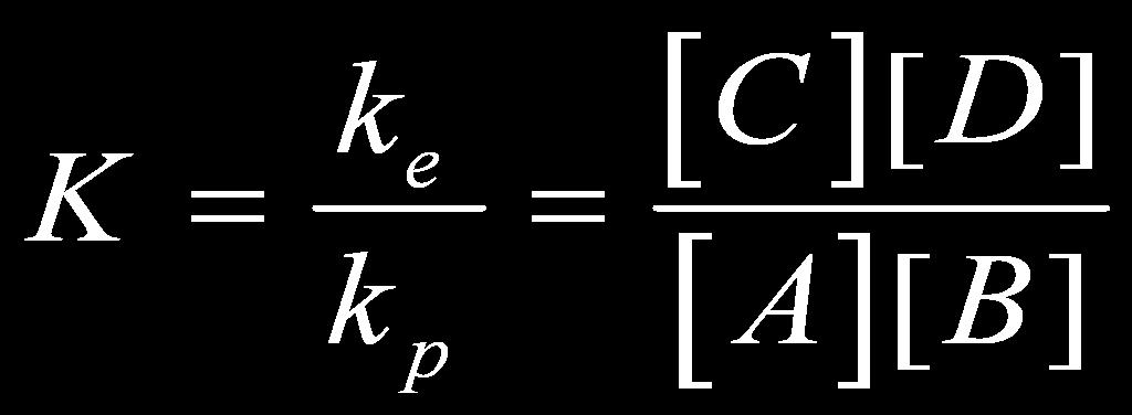 Reaktionopeudet A + B C + D Etenevän reaktion nopeus ν e = k e [A] [B] Palautuvan reaktion nopeus ν p = k p [C] [D] k e =