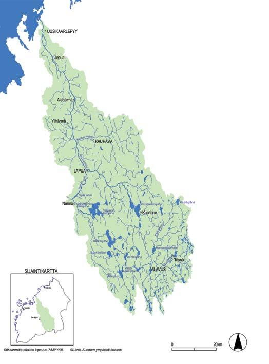 2 Vesistön kuvaus 2.1 Vesistöalueen yleiskuvaus Lapuanjoki alkaa Alavudenjärvestä ja virtaa Alavuden, Kuortaneen, Lapuan, Kauhavan, Yli- ja Alahärmän, Jepuan sekä Uusikaarlepyyn kautta Perämereen.