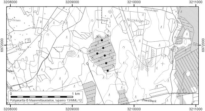 Korsnäsissä tutkitut suot ja niiden turvevarat 6. Kalkamossen Kalkamossen (kl. 1242 04, x=6971,8, y=3209,4) sijaitsee noin 13 km Korsnäsin keskustasta kaakkoon.