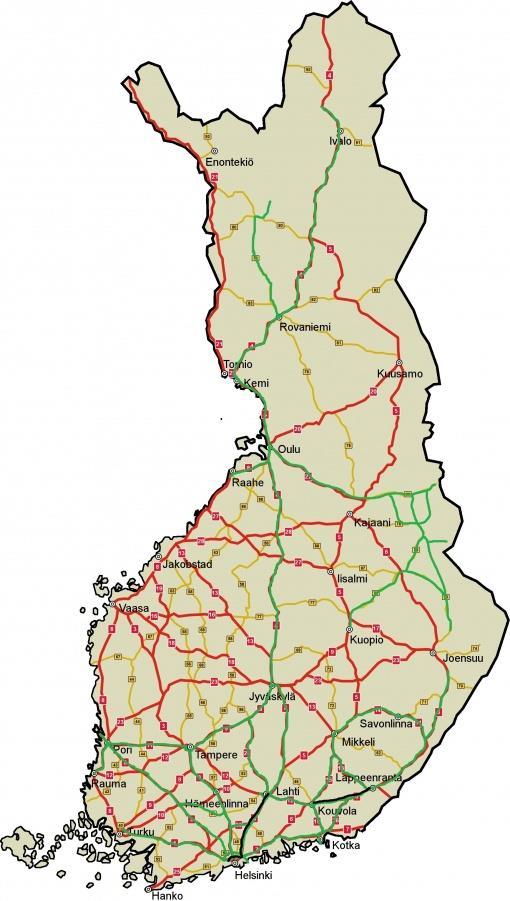 23 5. Talvikauden liikennöinti 5.1 Ajokilometrit ja käytetyt reitit HCT-yhdistelmiä on ollut liikenteessä yhteensä noin kolme ja puoli vuotta. Kaikkiaan HCT-yhdistelmillä on ajettu noin 6,7 milj. km.