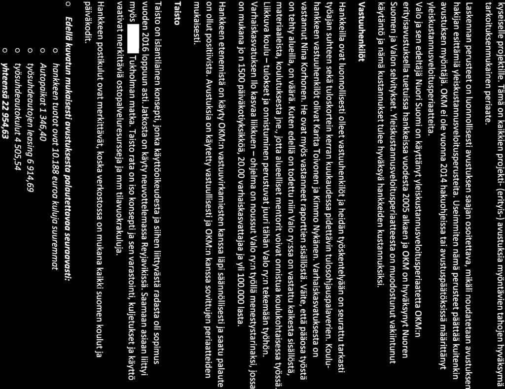 kyseiselle projektille. Tämä on kaikkien projekti- (erityis-) avustuksia myöntävien tahojen hyväksymä tarkoituksenmukainen periaate.