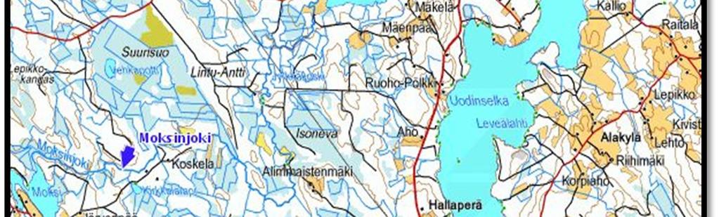 Moksinjoki saa alkunsa Moksijärvestä (198,6 m mpy) ja laskee Vihanninjärveen (152,6 m mpy). Moksinjoessa on pudotuskorkeutta 46 metriä. Joki kuuluu Vihanninjoen valuma-alueeseen (14.