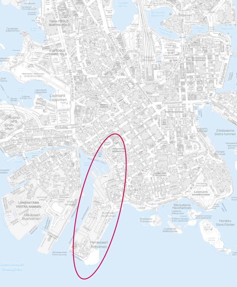 2 Esipuhe Hernesaaren raitiotien yleissuunnitelma kuvaa Hernesaaren uuden asuin- ja työpaikka-alueen sekä matkailu- ja vapaa-ajan palveluiden keskittymän joukkoliikenneratkaisun.