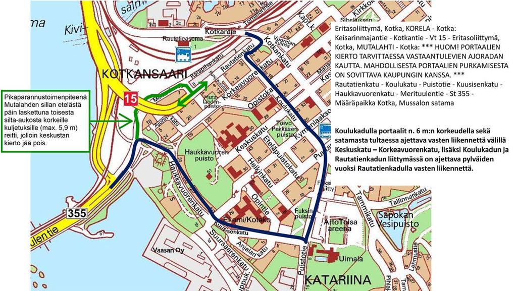 Kuva 76. Erikoiskuljetusten reitin pikaparannustoimenpide Haukkavuoressa Vaihe 2 Päätien tavoitetilanne Uusi maantie välille Rajakalliontie Haukkavuori.