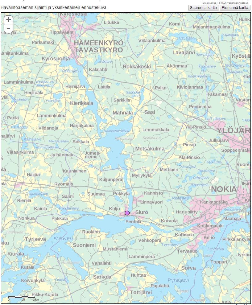 5 Havaintoaseman sijainti on esitetty alla olevassa kuvassa 2. /1/ Kuva 2. Siuron havaintoaseman sijainti.