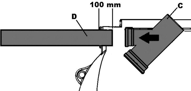 Tuloputken t-haaran asennus Tuloputki (D) liitetään säiliöön niin, että sen pää tulee 100 mm säiliön sisälle.