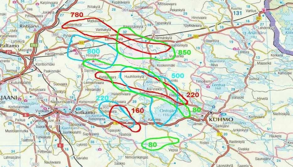 1996-2000 Vieksillä 86-92 % Kainuun metsäpeuroista Lähde: