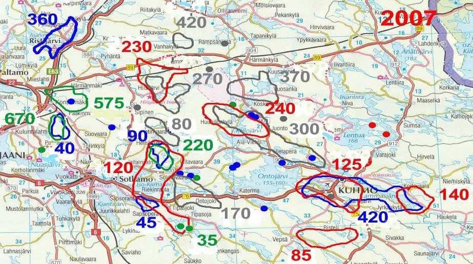 2001-2007 Vieksillä 0-39 % Kainuun metsäpeuroista Lähde: