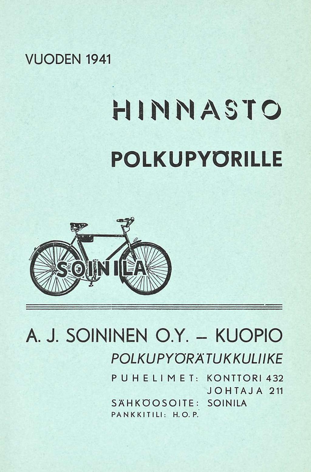 VUODEN 1941 HINNASTO POLKUPYÖ