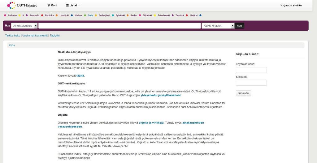 Verkkokirjaston aloitussivu Tästä pääsee tarkennetun haun sivulle. Hakupalkki. Sanan katkaisumerkkinä toimii tähti.
