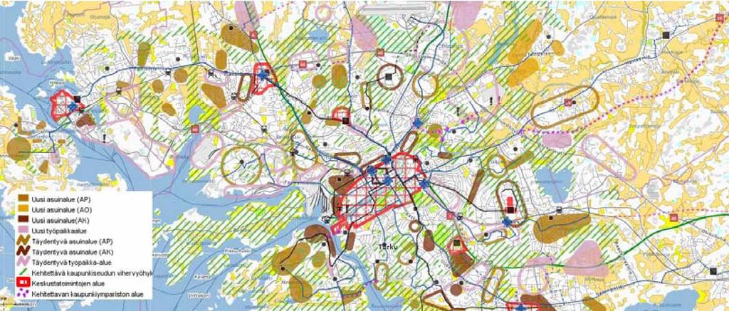 18 Turun kaupunkiseudun rakennemalliehdotuksen 2035 linjaratkaisun mukaan tieverkko suunnitellaan maankäytön ratkaisujen perusteella.