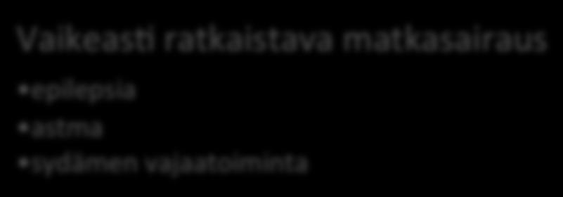 matkakohteessa. Matkasairautena ei yleensä voida pitää syöpää, sokeritautia, nivelreuman, -rikon tai -kulumaoireiden pahenemista tai maksakirroosia.