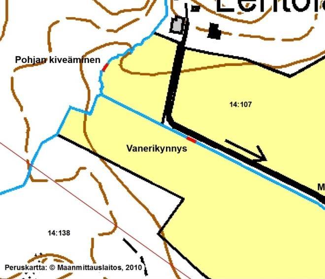 Uoman pohjan leveys noin pohjakynnyksen kohdalla on noin 1 m.