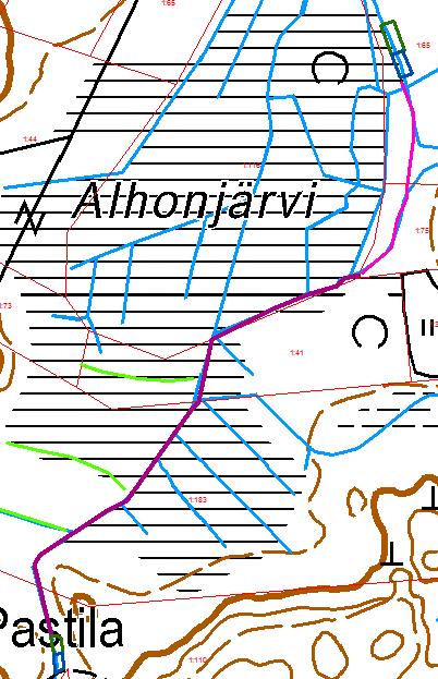 2.1. Alhon Pastilan ja Alhonjärven reunaojan laskeutusaltaat sekä uoman perkaus (kartalla kohteet 1 ja 2) Padasjoella Alhon ja Toritun kylissä sijaitseva Hahjärven ja Lummene järven välinen uoma on