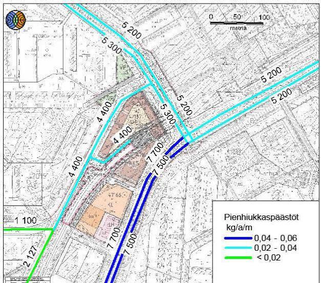 ajoneuvoa vuorokaudessa). Pohjakartta: Helsingin kaupungin kiinteistöviraston kaupunkimittausosasto 10.10.2011. Kuva 5.