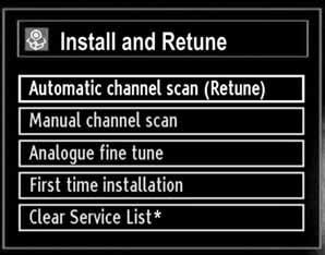 Installation Press MENU button on the remote control and select Installation by using or button. Press OK button and the following menu screen will be displayed.
