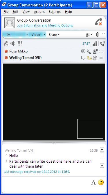 VYVI MEETING Lync Attendee 2010 Instruction 13 (15) 8 Using instant message (IM) window during meeting Instant message window is useful for example in meetings