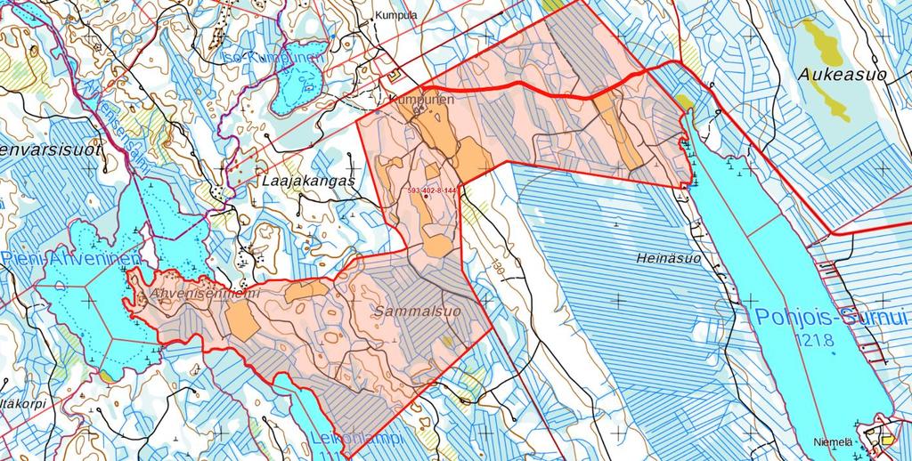 220 m rantaviivaa, johon kohdistuu yli 40 db:n tuulivoimamelu (lähtöäänimelutaso 106 db).