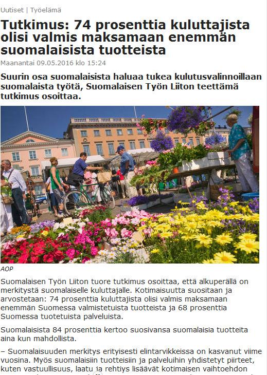 suomalaisen työn Iltalehti 9.5. Ykköset 4.5. (pääkirjoitus) Loimaan Lehti 3.5. Uusimaa 1.