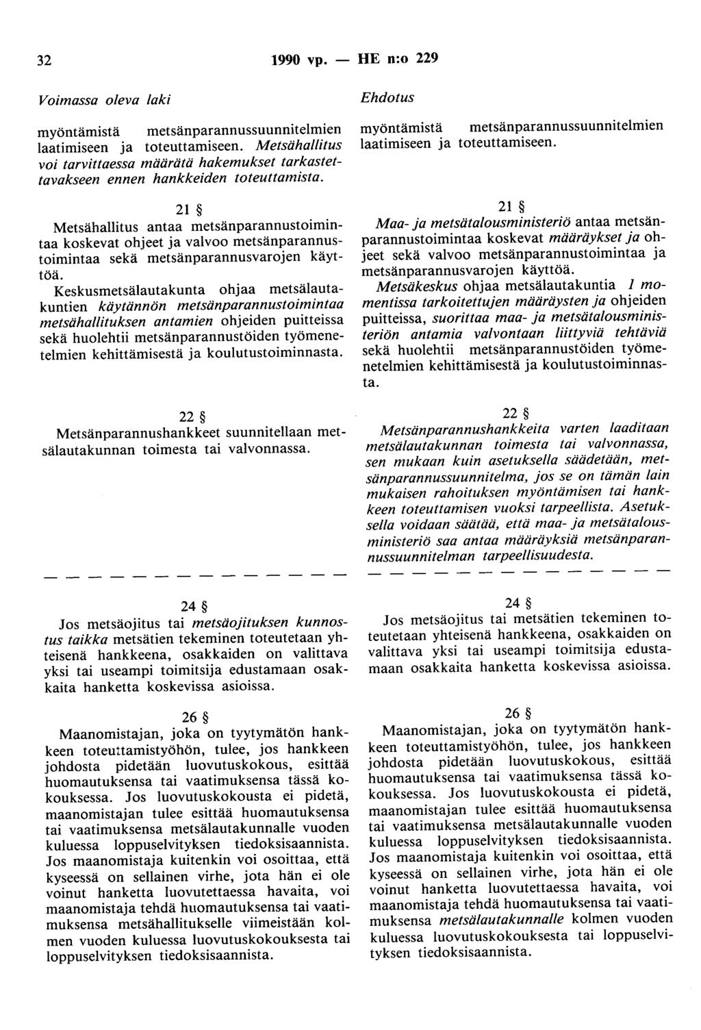 32 1990 vp. - HE n:o 229 Voimassa oleva laki myöntämistä metsänparannussuunnitelmien laatimiseen ja toteuttamiseen.