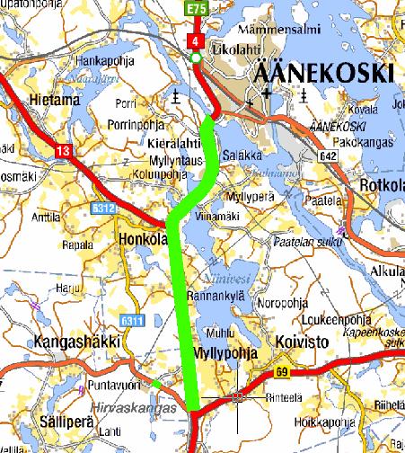 TAMPEREEN AMMATTIKORKEAKOULU OPINNÄYTETYÖ 27 (76) 5.2 Valtatie 4 välillä Hirvaskangas - Äänekoski /21/ 5.2.1 Hankkeen yleiskuvaus Hankkeen sijainti Hanke sijaitsee Keski-Suomessa valtatiellä 4 Hirvaskankaan ja Äänekosken välisellä tieosuudella.