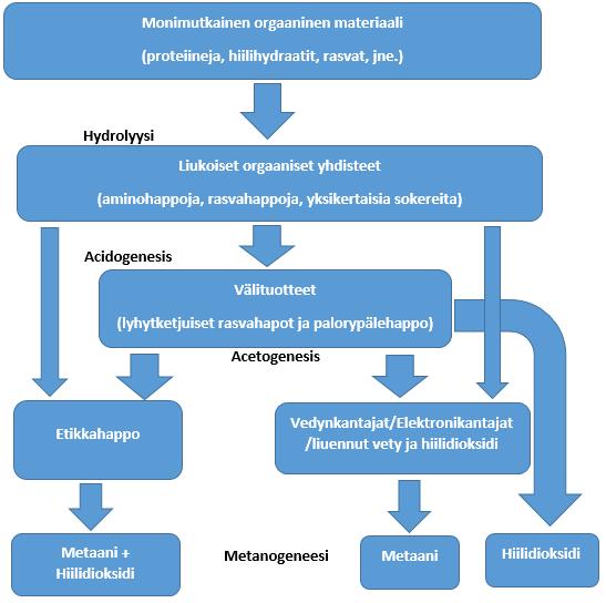 KUVIO 3. Anaerobinen mädätysprosessi. (Alaswad, Dassisti, Prescott & Olabi 2015, 1453) 6.
