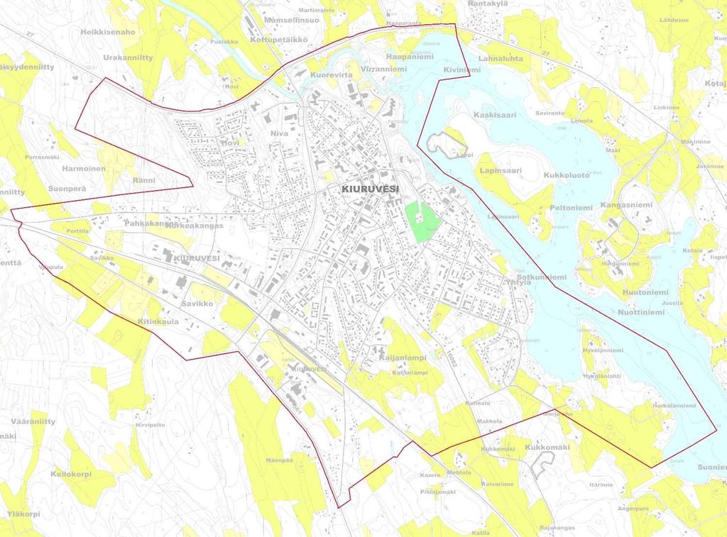 KIURUVEDEN KAUPUNKI Taajaman osayleiskaavan tarkistaminen ja päivitys 2 Yleiskaava-alueen rajaus Suunnittelualueena on vuonna 2005 hyväksytyn taajaman osayleiskaavan kaava-alue.