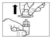 Steg 2 Ta bort plastlocket från injektionsflaskan och desinficera injektionsflaskans gummipropp med en spritservett.