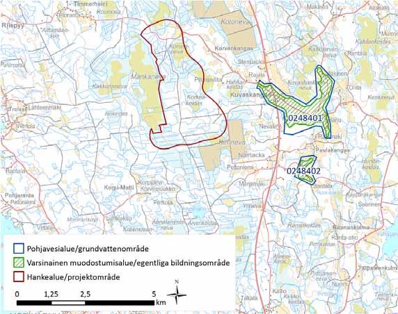 62 (101) Korvennevan tuulivoimapuisto FCG SUUNNITTELU JA TEKNIIKKA OY Pohjavesialueet Korvennevan hankealueelle ei sijoitu pohjavesialueita.