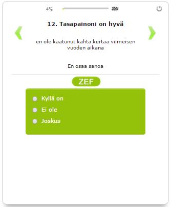 20 Kuva 24: Kysymys 11 Fyysistä kuntoa koskevissa kysymyksissä ei kartoiteta koettuja kipuja ja särkyjä eikä sitä tarvitseeko vastaaja liikkumiseen apuvälineitä.