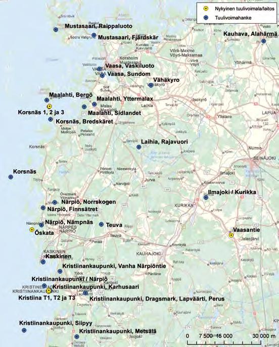 Kuva 6 18 Muita Pohjanmaan rannikon tuntumassa sijaitsevia tuulivoimahankkeita EU:n ilmasto- ja energiapaketti EU on sopinut yhteisestä, kaikkia jäsenmaita koskevasta tavoitteesta vähentää