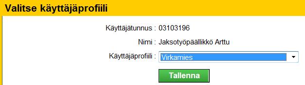 tulee käyttäjäprofiilin valikkoikkuna, josta valitaan