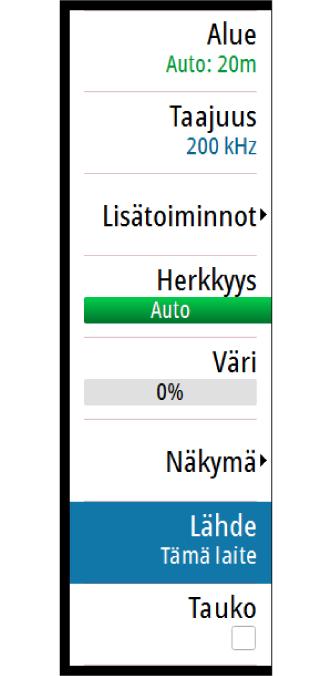 Voit välttää tämän määrittämällä yhden kaikuanturin yhdelle taajuusalueelle (esimerkiksi keskitasoinen CHIRP) ja toisen kaikuanturin eri taajuusalueelle (esimerkiksi korkea CHIRP) Taajuusvalikossa.