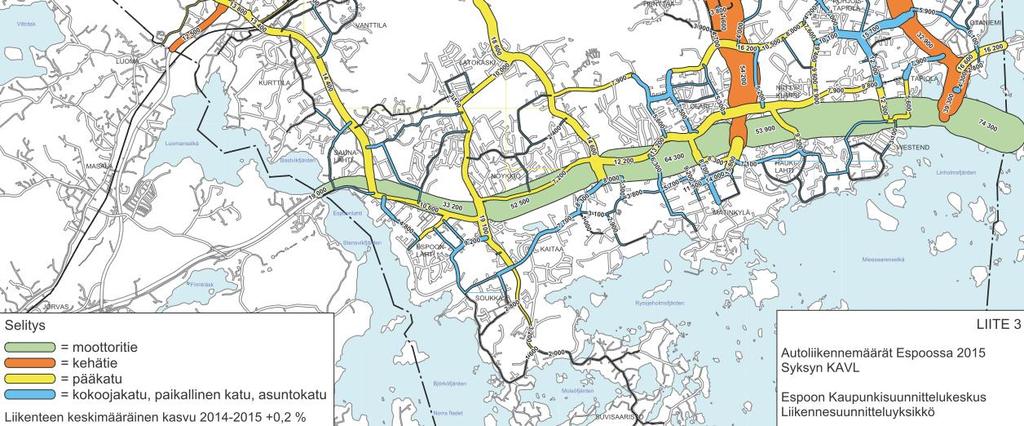 18 3.2.3 Liikennemäärät Suur-Espoonlahden tärkein tieverkon liikenneyhteys on Länsiväylä.