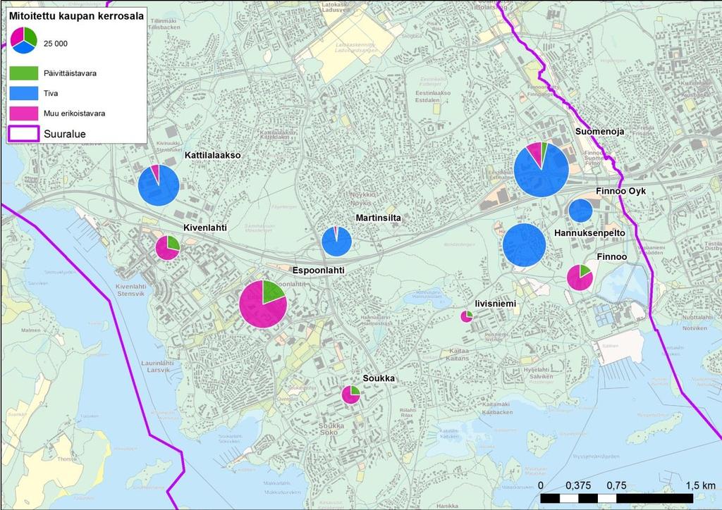43 7. YHTEENVETO Vuoden 2030 kaupan alueiden sijoittuminen (kuva 30) ja kaupan mitoitus (taulukko 12) ja vahvistavat Suur-Espoonlahden asemaa alueen asukkaiden asiointipaikkana: nykyinen