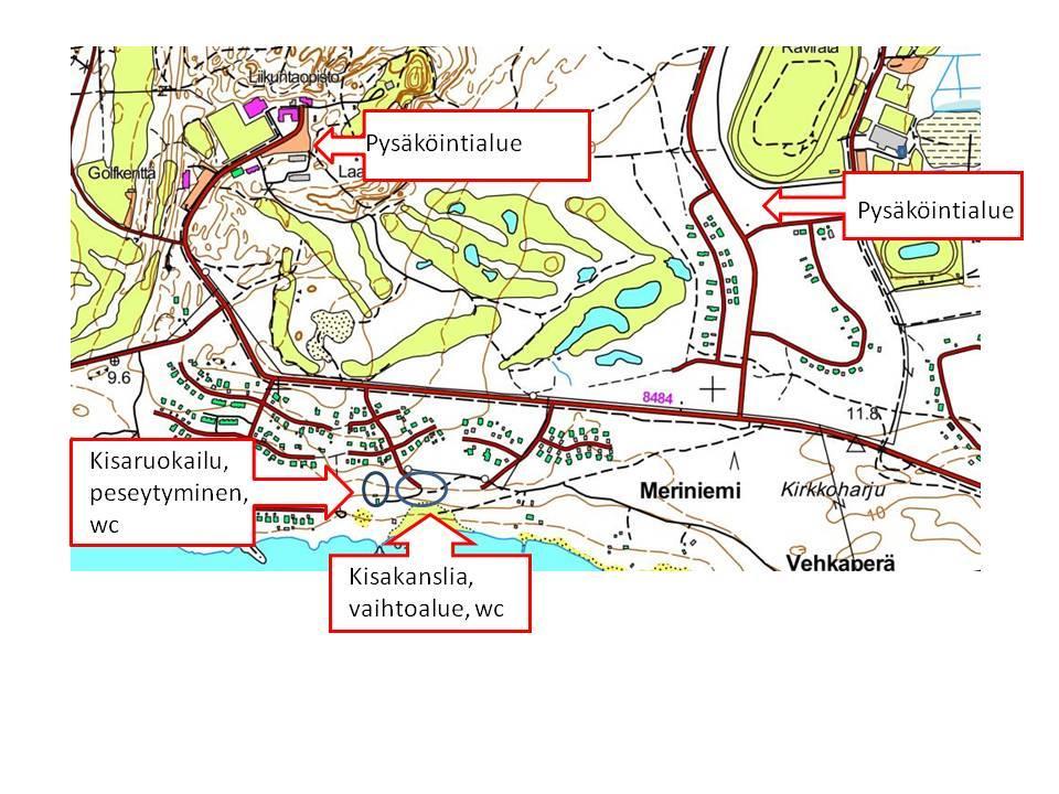 VIRPINIEMI TRIATHLON 2017 JuniorCUP osakilpailu KISAOHJEISTUS JuniorCup -osakilpailu sunnuntaina 30.7.2017, Supersprint T/P 19, T/P17 ja T/P 15 sekä Supersprint T/P 13 ja T/P11 Tärkeät paikat (kts.