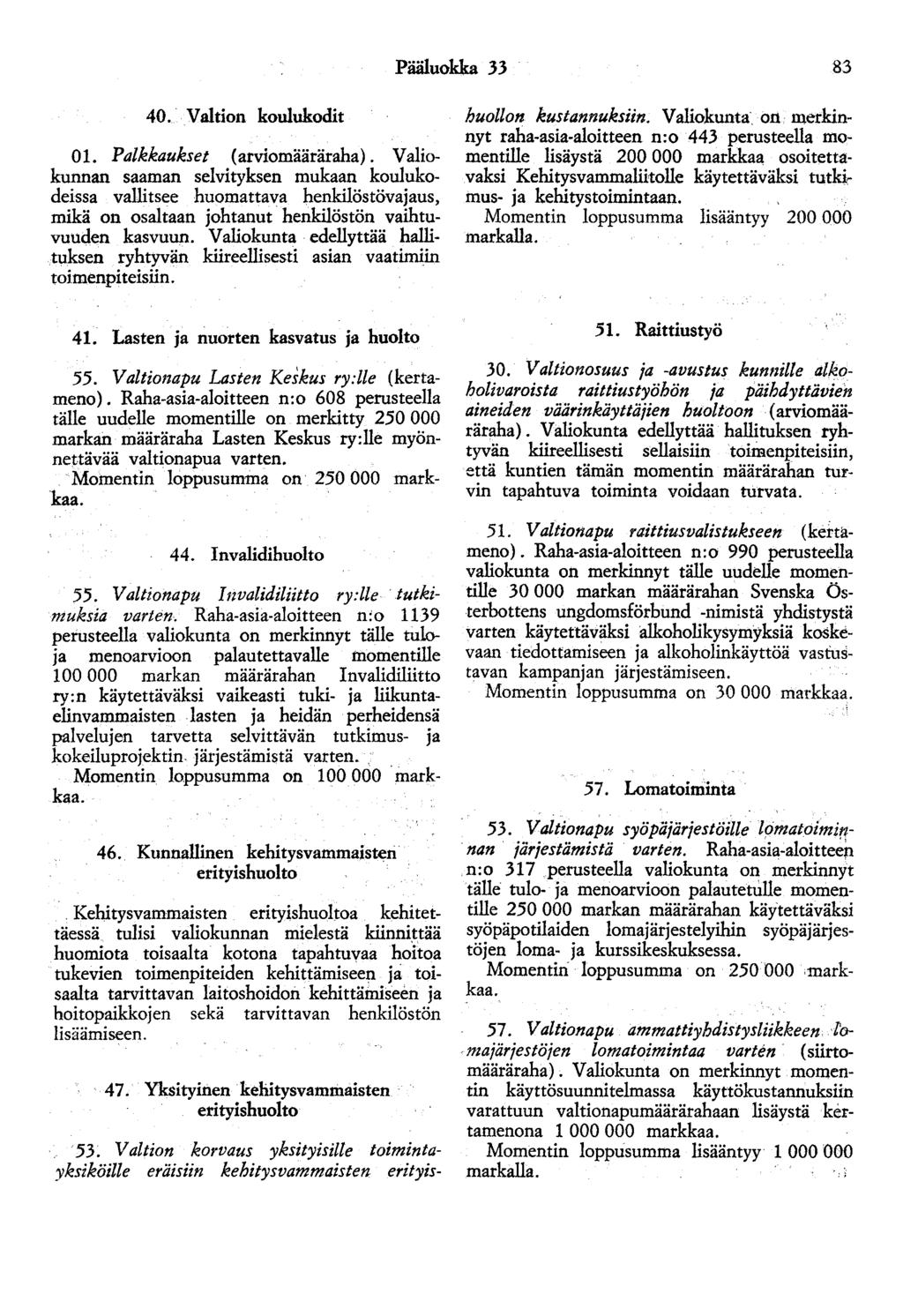 Pääluokka.3.3 83 40. Valtion koulukodit 01. Palkkaukset (arviomääräraha).