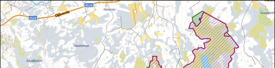 126 Kuva 5-47. Hankealueen lähialueen suojelualueet (Tuuliaapa Iso Heposuo Natura-alue punainen rajaus, Iso Heposuo- Tuuliaapa suojelumetsä vihreä rajaus).