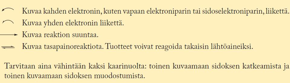 Sanotaan: Se molekyyli tai ioni, josta elektronit lähtevät, hyökkää positiivista varausta tai osittaisvarausta kohti.