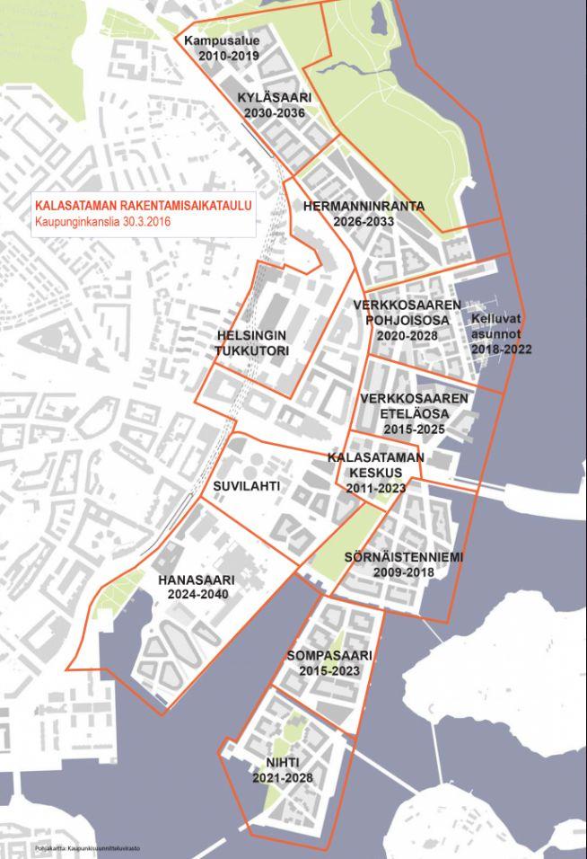 Kalasataman rakentamisaikataulu Etelä-Verkkosaari valmistuu samaa tahtia Kalasataman keskuksen kanssa Kalasataman