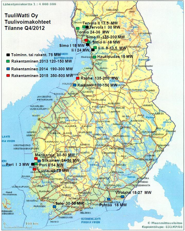 Haukipudas II18 MW Kalajoki 100-150 MW Siikainen 24-36 MW Salo 30-50 MW Pyhtää 18-27