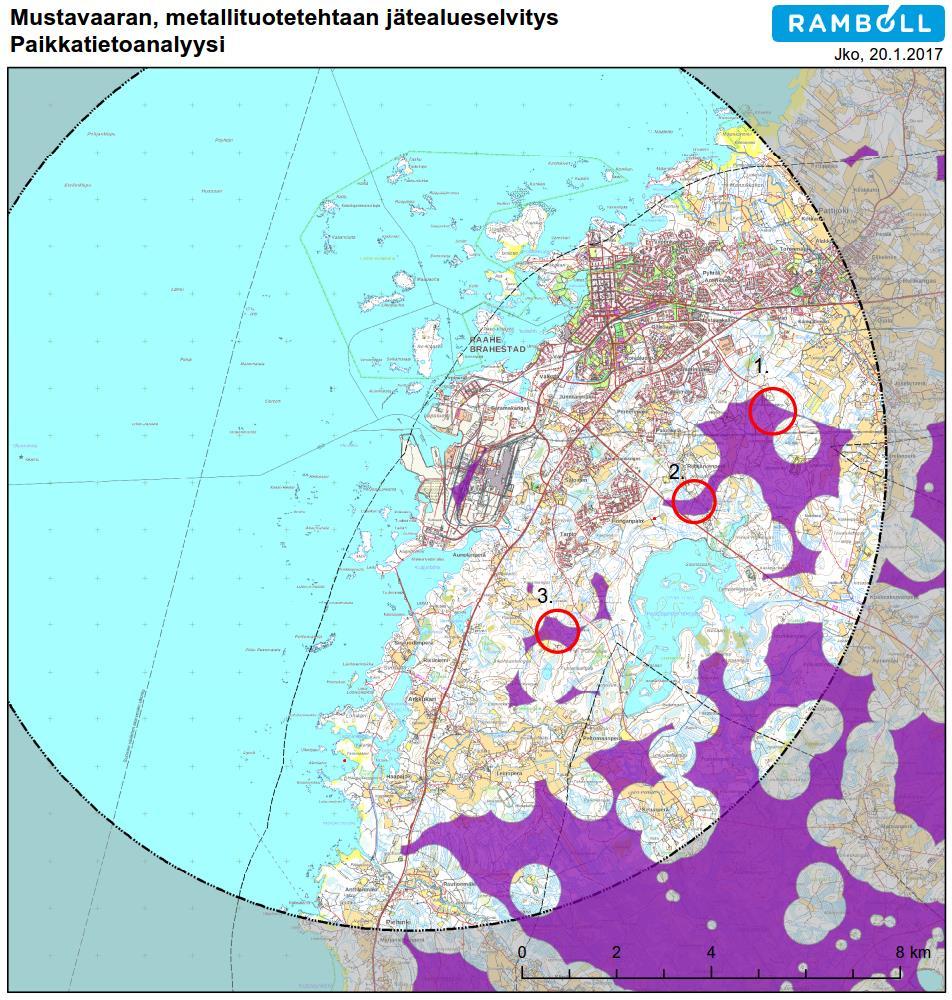 TULOKSET Karttakuvassa on esitetty violetilla värityksellä aiemmin tässä selvityksessä esitettyjen