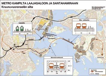 13.7 Vaihtoehtoiset haaroittamismahdollisuudet Aiemmin on esitetty myös metron haaroittamista joko Kalasatamasta tai Kulosaaresta.
