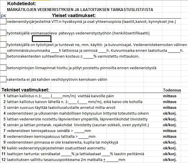 HARJOITUS Täydennä vesieristys- ja