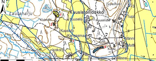 Kuusistonloukon pohjavesialueelta (kuva 251) kartoitettiin neljä soranottoaluetta. Kartoitettujen alueiden 1 ja 3 kunnostustarve on arvioitu kohtalaiseksi.
