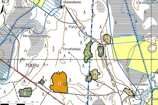 Kuva 33. Soranottoalueet: Harju A:n ja Harju B:n pohjavesialue, 158452 A ja B I lk, Perho ja Vimpeli.