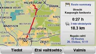 Blue&Me-TomTom -navigaattori alkaa opastaa sinua määränpäähän. Reitin yhteenveto Kun olet suunnitellut reitin, näet reitin yhteenvedon.