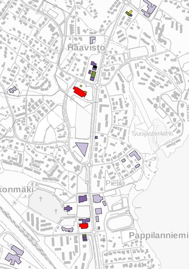 FCG SUUNNITTELU JA TEKNIIKKA OY Raporttiluonnos 30 (55) 4.3 Ylöjärven keskustan kaupan rakenne Kuvissa 22-24 on esitetty Ylöjärven keskusta-alueen kaupallinen rakenne kesällä 2016.